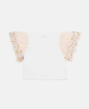 NEW STELLA MCCARTNEY kid's tulle sleeve short sleeve shirt in white